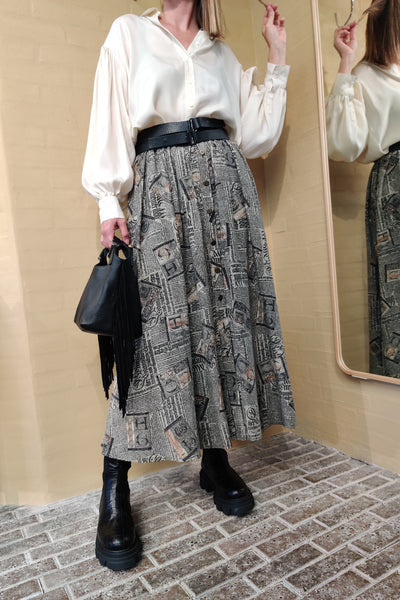 Shop secondhand nederdel med print i silke fra AUGUST SILK, online hos Tales