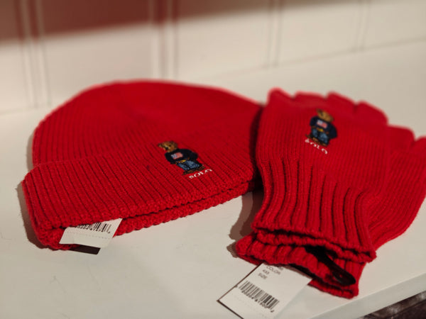 Shop POLO RALPH LAUREN TEDDY BEAR hue og fingerløse vanter online hos Tales 